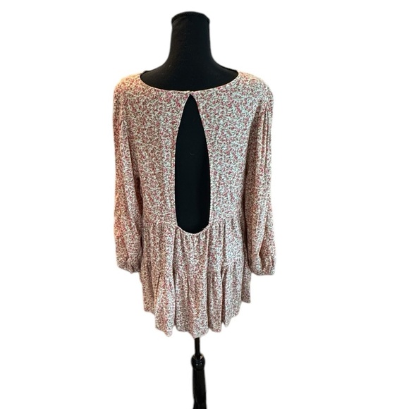 American Eagle Floral Peplum Blouse L Boho Cottagecore Open Back Top G8 - Picture 3 of 10